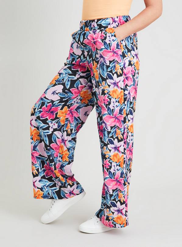 Watercolour Floral Print Wide Leg Trousers - 14S